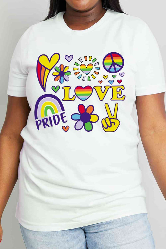 Camiseta de algodón con gráfico LOVE PRIDE de tamaño completo de Simply Love