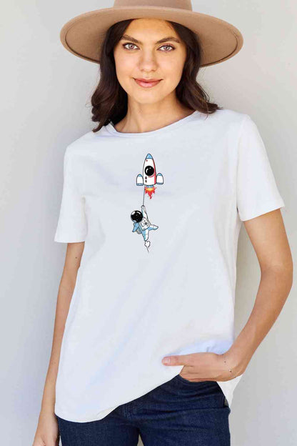 Simply Love T-shirt en coton avec image d'astronaute pleine taille