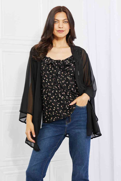 Melody Just Breathe Kimono en mousseline de soie pleine taille en noir