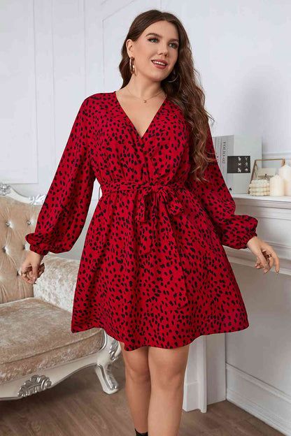 Plus Size Long Sleeve Surplice Neck Dress