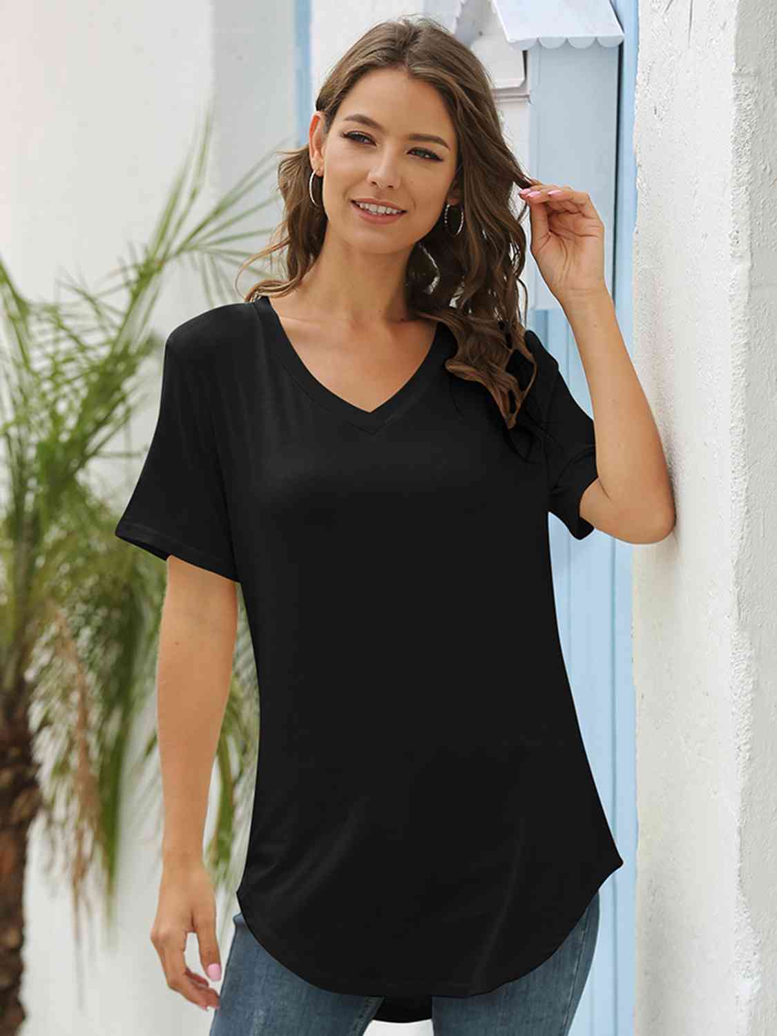 Full Size V-Neck Short Sleeve T-Shirt