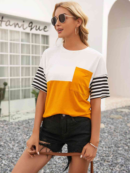 Striped Color Block Round Neck Tee