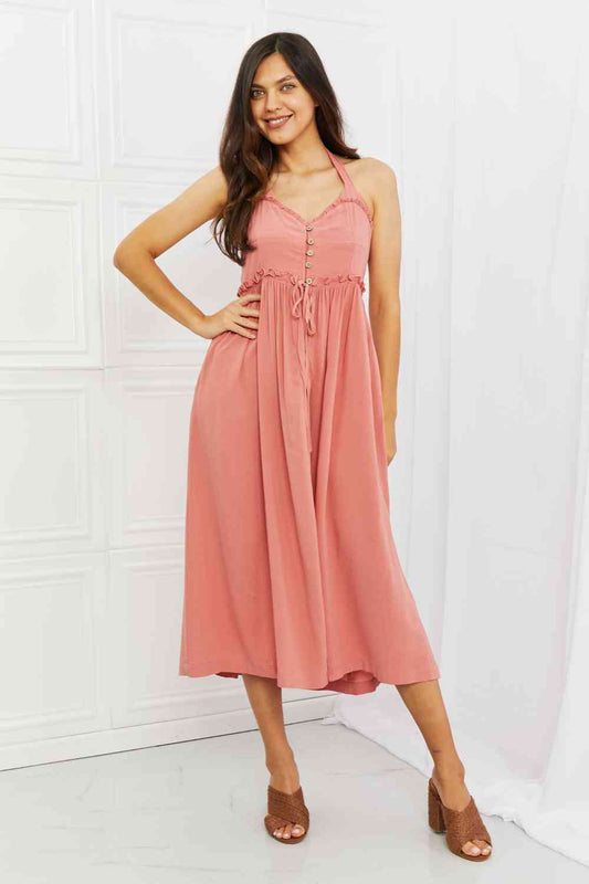 Vestido midi suave y delicado HEYSON en rosa francés