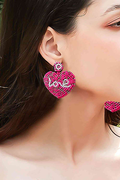 LOVE Beaded Heart Earrings