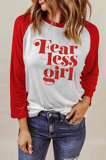 Top de manga raglán con estampado FEARLESS GIRL