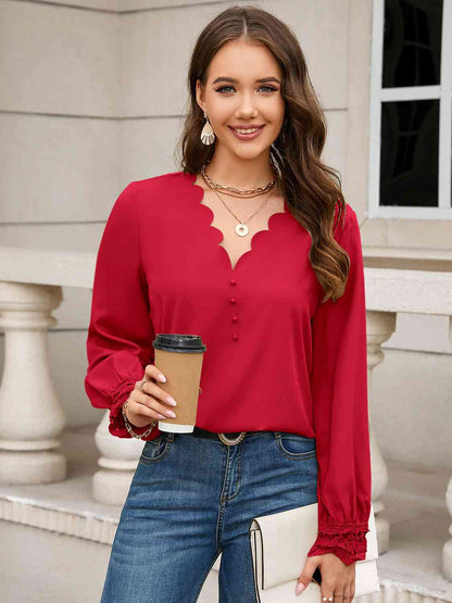 V-Neck Long Sleeve Blouse