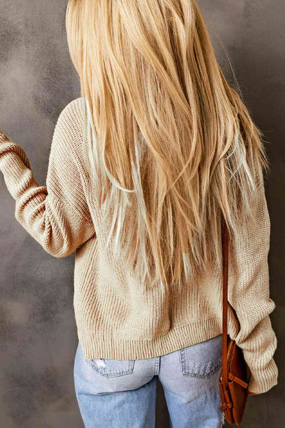 Open Front Drop Shoulder Rib-Knit Cardigan