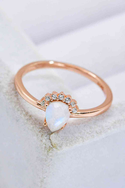 Anillo De Piedra Luna Natural En Forma De Pera Chapado En Oro Rosa De 18 Quilates