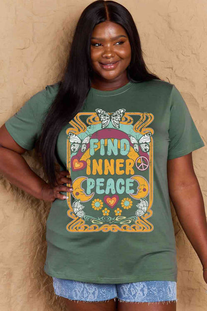 Camiseta de algodón con gráfico FIND INNER PEACE de talla grande de Simply Love