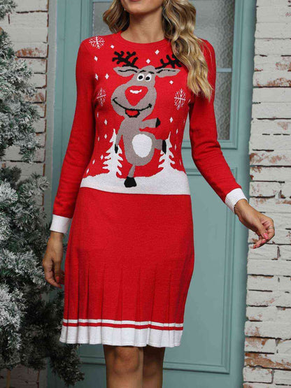 MERRY CHRISTMAS Vestido estilo suéter plisado con gráfico