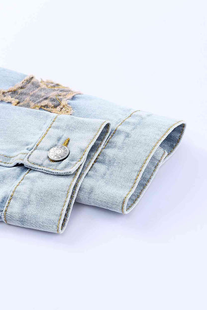 Veste en jean effet vieilli avec applique léopard et étoiles