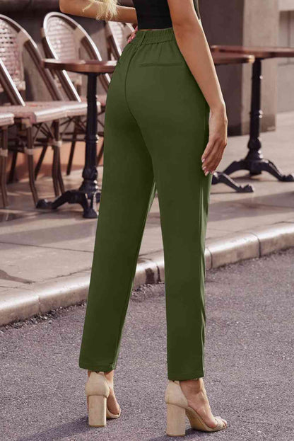 Ankle-Length Straight Leg Pants with Pockets