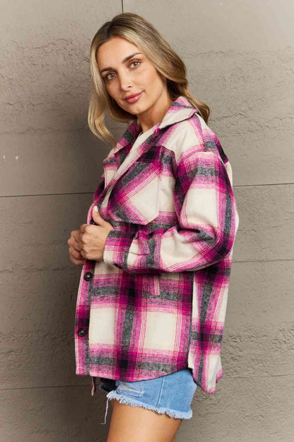 Chaqueta extragrande a cuadros magenta de Zenana By The Fireplace