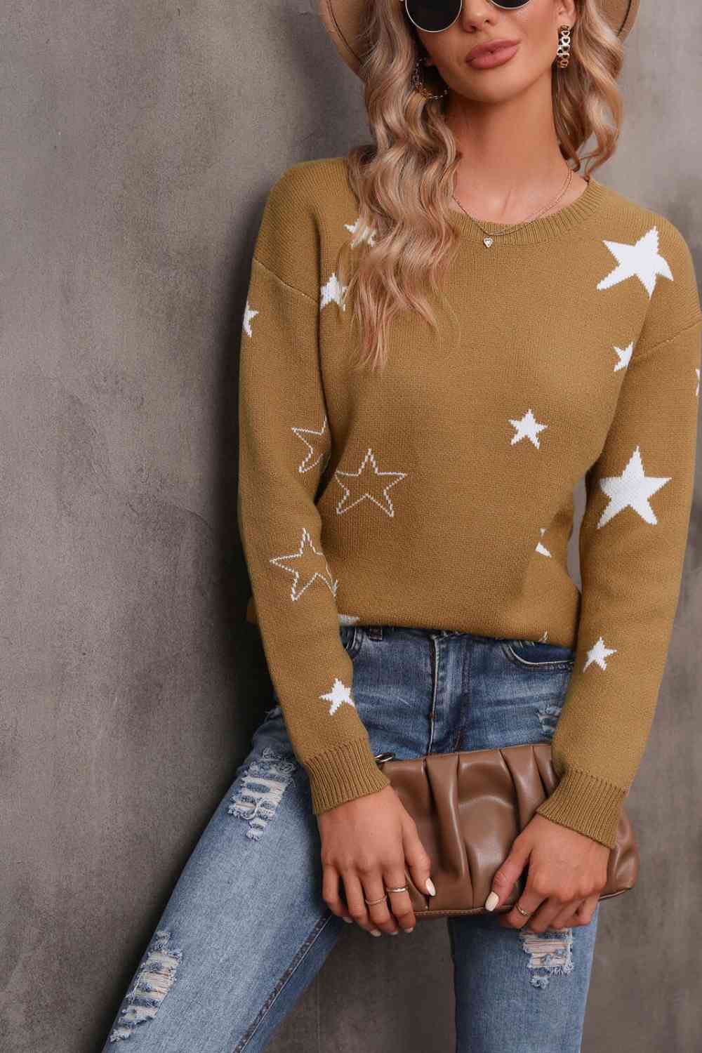 Jersey con cuello redondo y estrellas