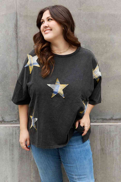 Top con detalle de parche de estrella estampado de tamaño completo de ODDI