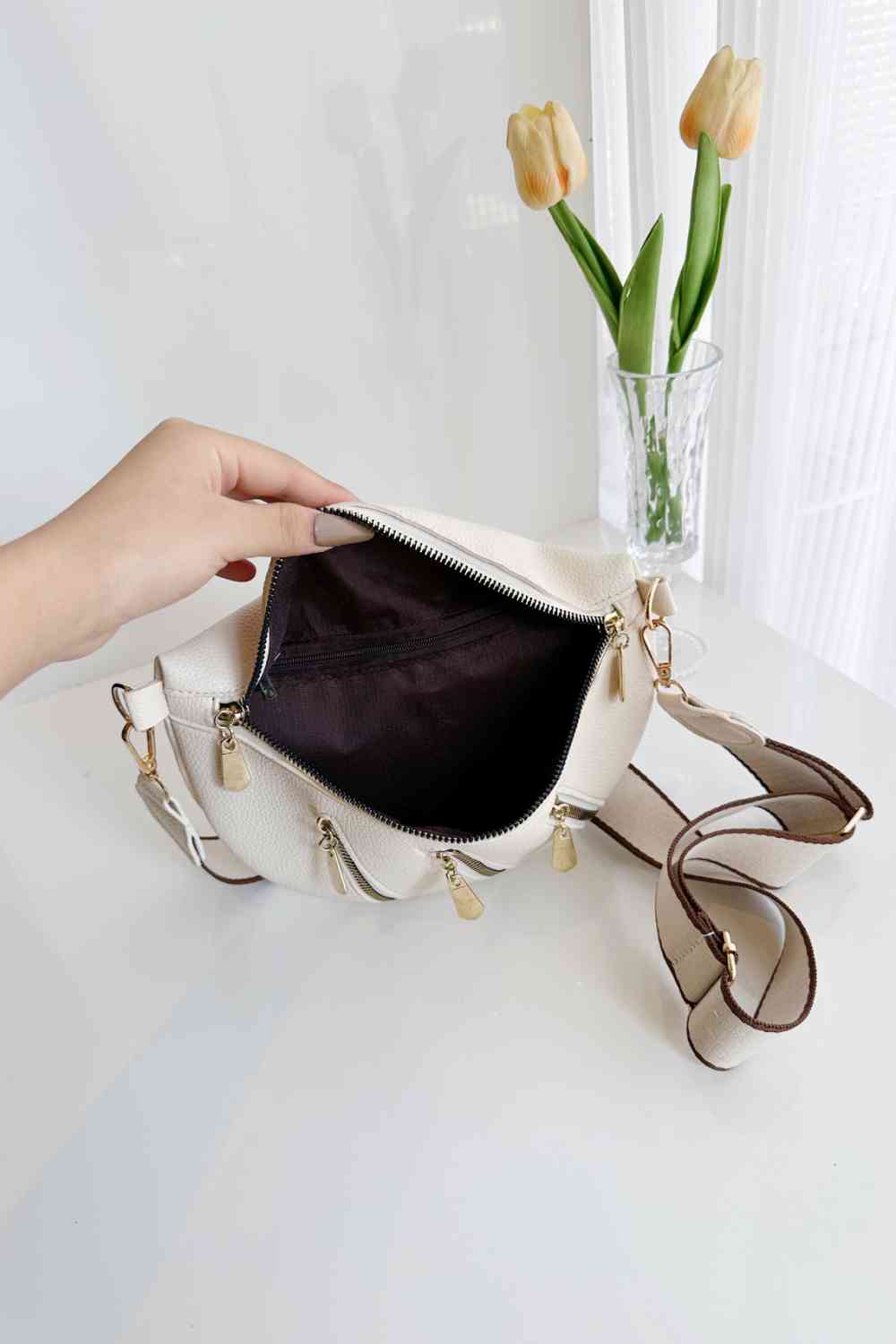 PU Leather Multi Zipper Shoulder Bag