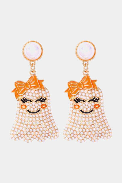 Smiling Ghost Shape Synthetic Pearl Earrings