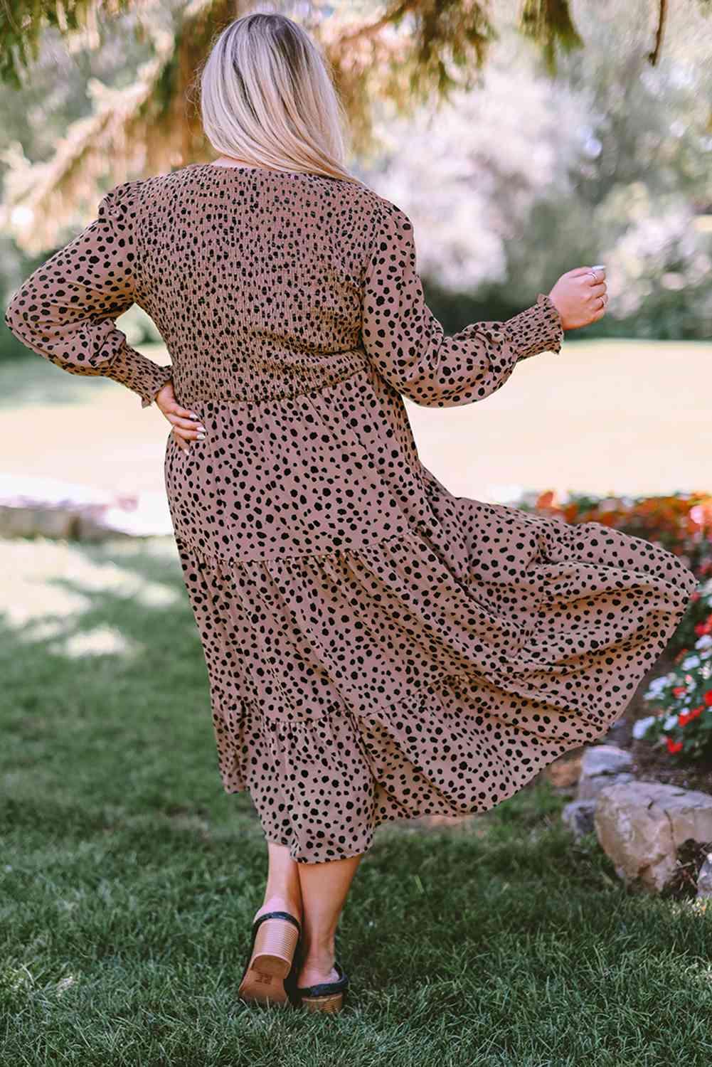 Robe Smockée à Volants et Imprimé Animal de Grande Taille