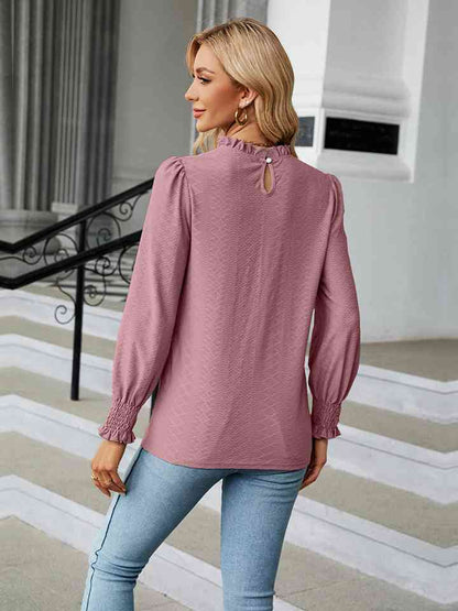 Round Neck Flounce Sleeve Blouse