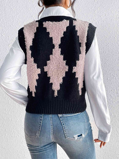 Gilet pull contrasté à col en V