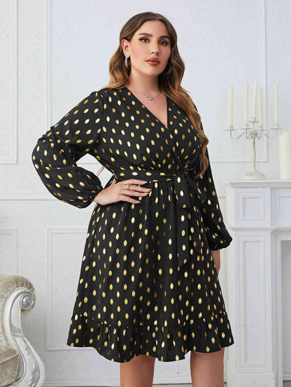 Robe Imprimée à Col Surplis et Longueur Genou de Grande Taille