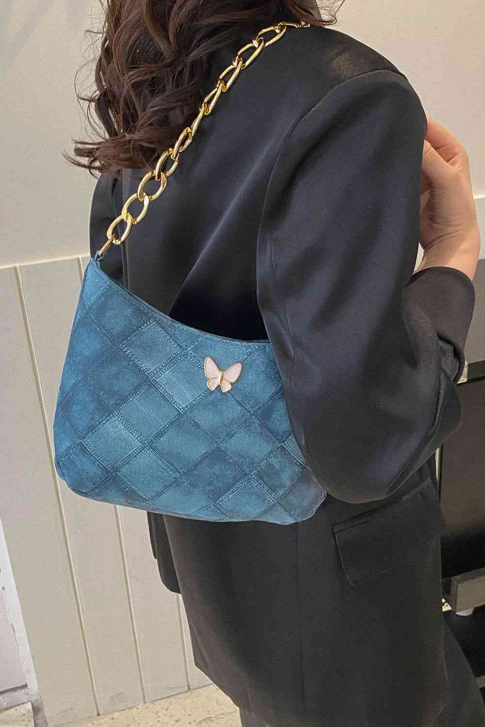 Bolso de hombro de cuero PU con decoración de mariposas