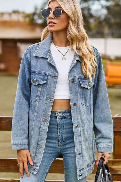 Veste en jean à col boutonné et poches