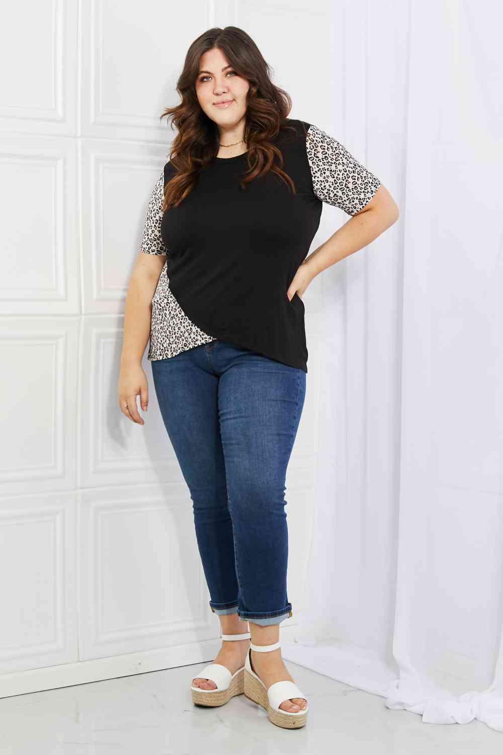 Heimish Full Size Animal Print Contrast Top