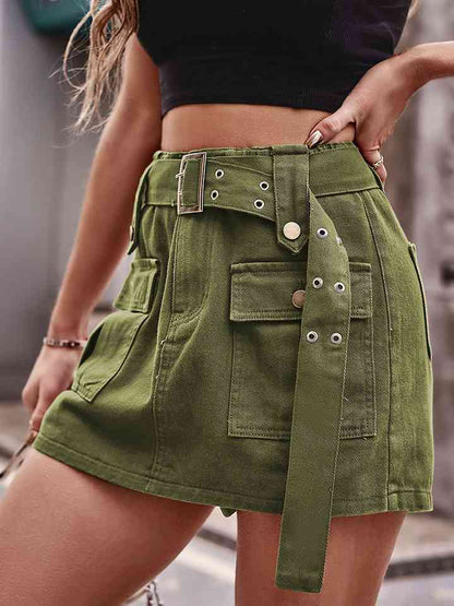 Short cargo en jean taille haute