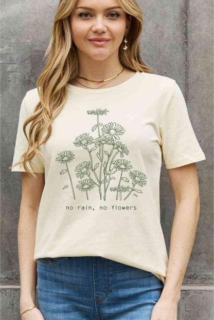 Camiseta de algodón con gráfico NO RAIN NO FLOWERS de tamaño completo de Simply Love