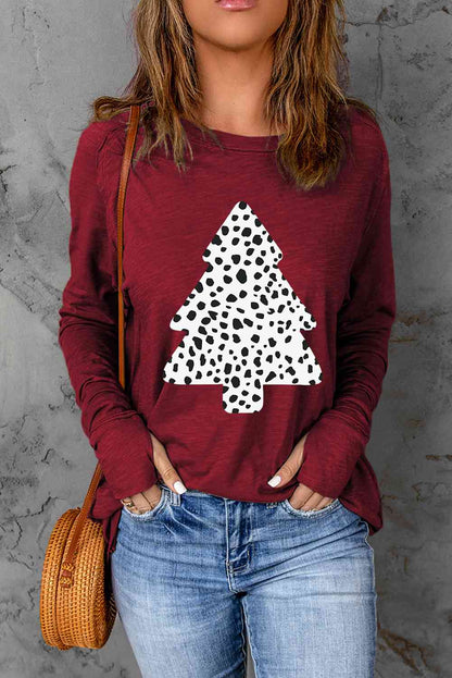 T-shirt à manches longues avec graphique d'arbre de Noël