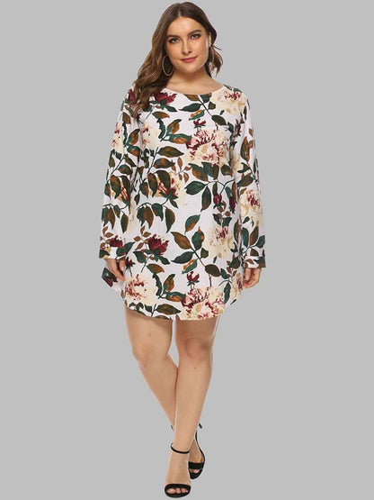 Full Size Floral Long Sleeve Mini Dress