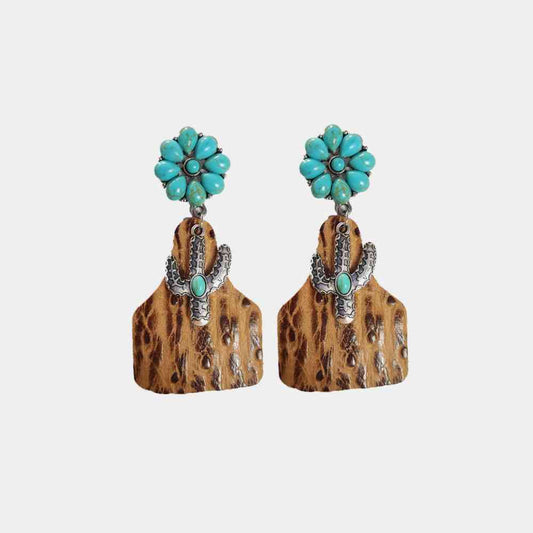 Boucles d'oreilles pendantes cactus turquoise