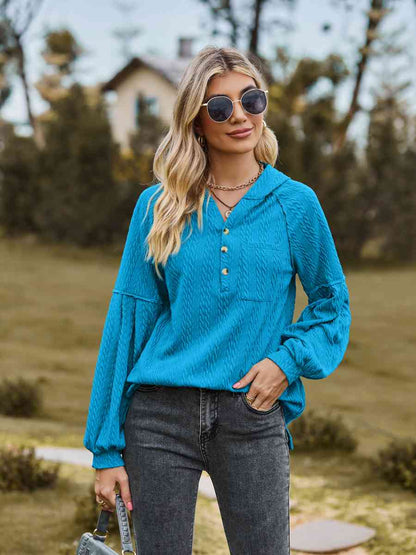 Sudadera con capucha de hombros caídos de punto trenzado