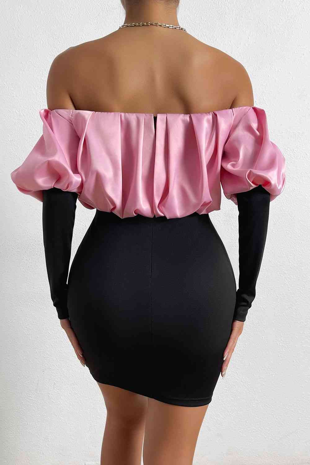 Off-Shoulder Puff Sleeve Mini Pencil Dress