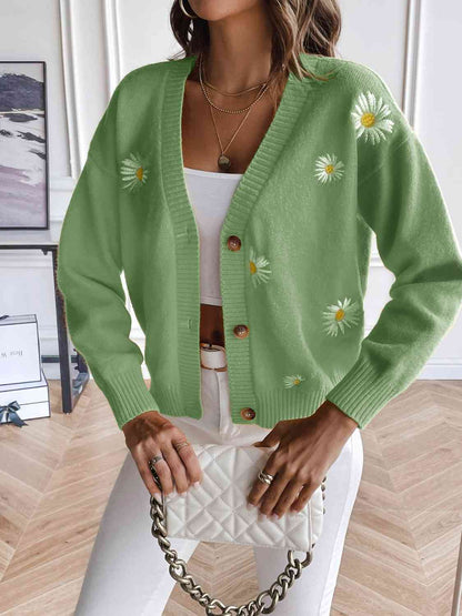 Cardigan boutonné à fleurs