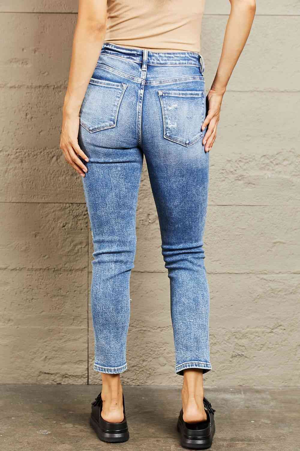 BAYEAS Jean skinny taille mi-haute effet vieilli