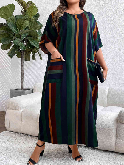 Robe Longue Rayée Grande Taille avec Poches