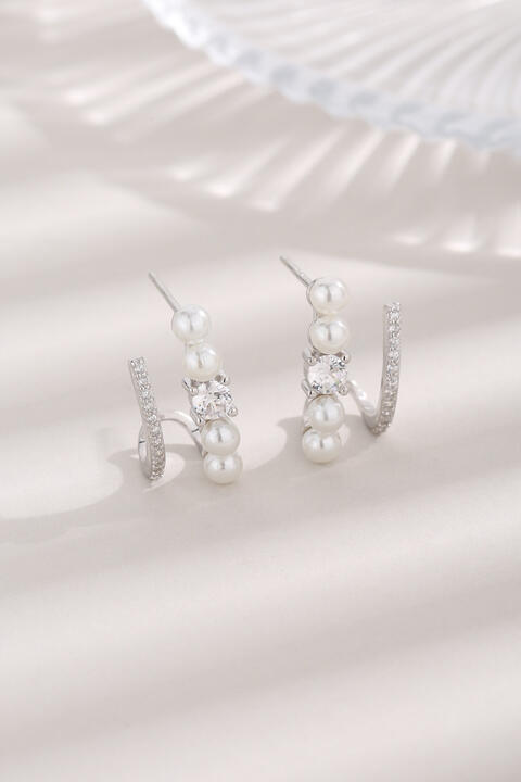 Boucles d'oreilles en argent sterling 925 avec perles synthétiques