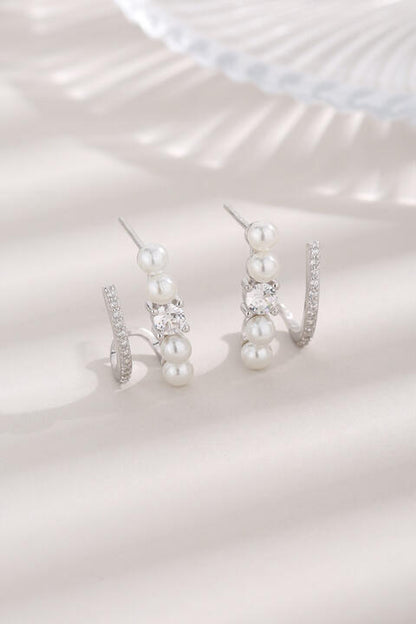 Boucles d'oreilles en argent sterling 925 avec perles synthétiques