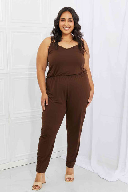 Capella Comfy Casual Combinaison taille élastique unie pleine taille en chocolat