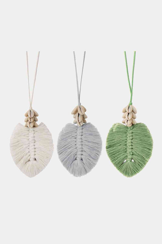 Collier pendentif en macramé feuille