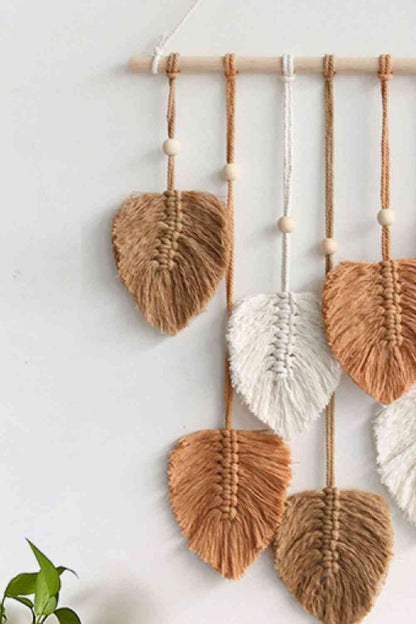 Colgante de pared con cuentas de hoja de macramé