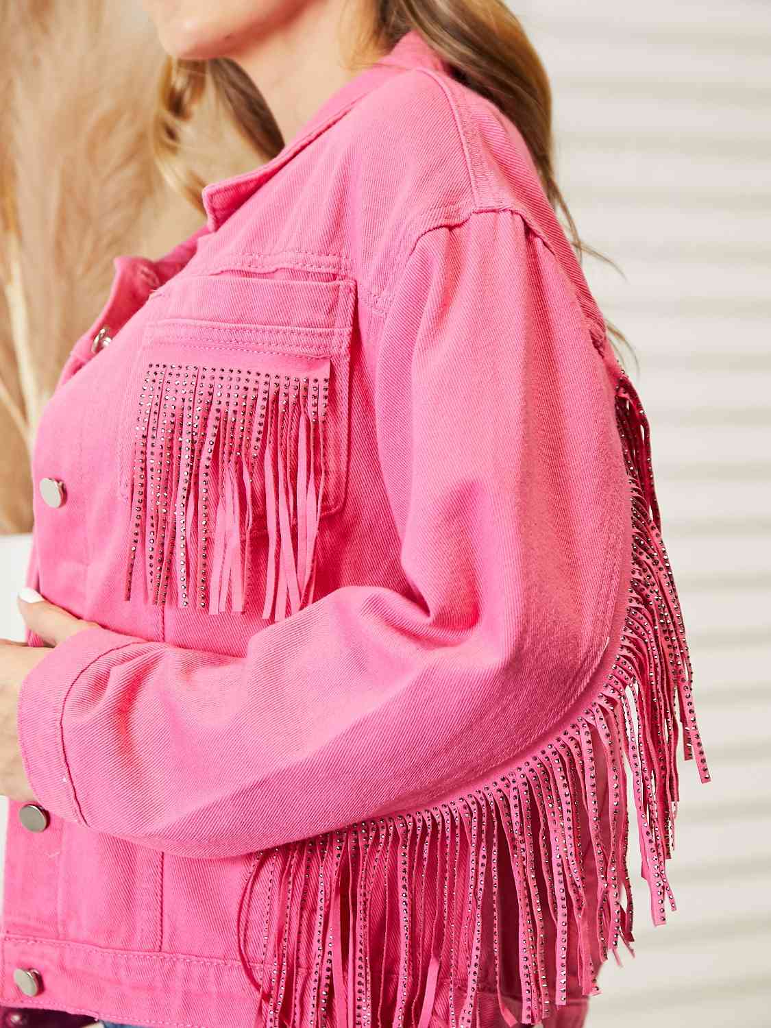 Fringe Detail Dropped Shoulder Denim Jacket