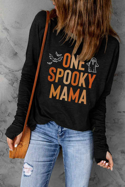 T-shirt graphique ONE SPOOKY MAMA à manches longues et col rond