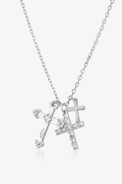 Inlaid Zircon Cross Pendant 925 Sterling Silver Necklace