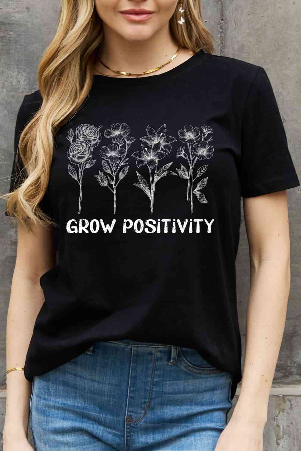 T-shirt en coton graphique Simply Love GROW POSITIVITY