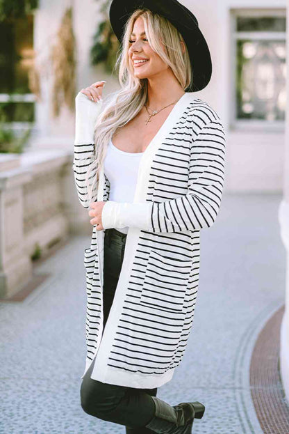 Cardigan long rayé ouvert sur le devant