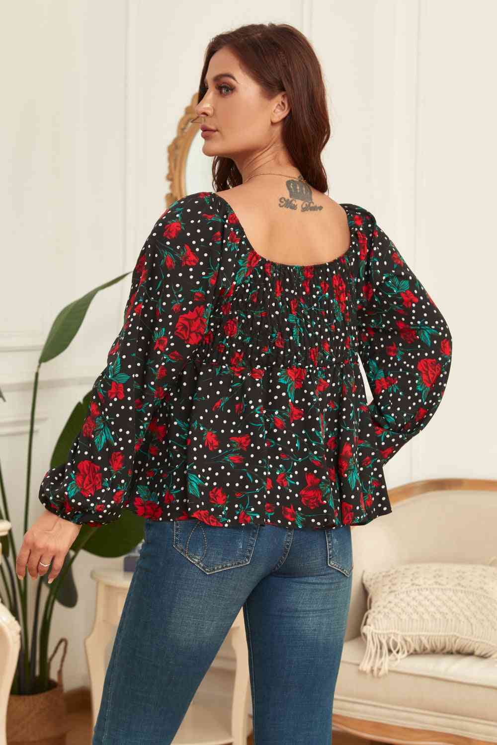 Melo Apparel Blusa floral con mangas globo de talla grande