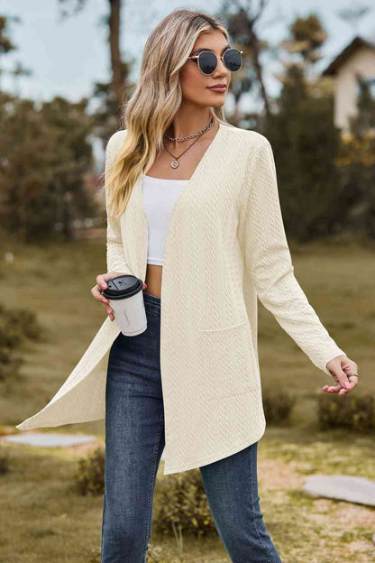 Cardigan à manches longues en tricot torsadé avec poche